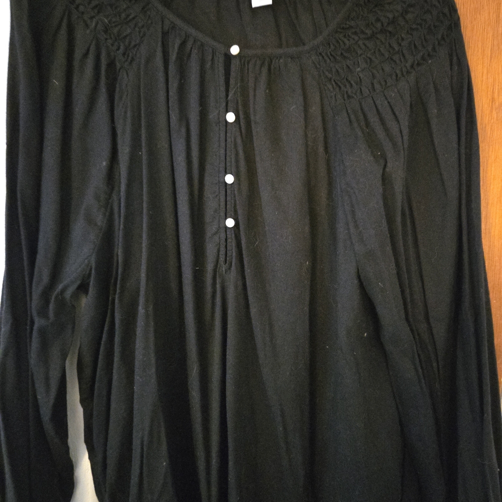 Black Long Sleeve Blouse with Button Detail